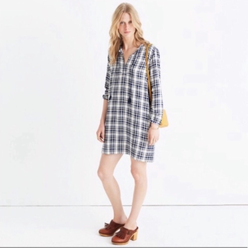Madewell plaid artiste tunic shift dress tassels - Picture 2 of 8